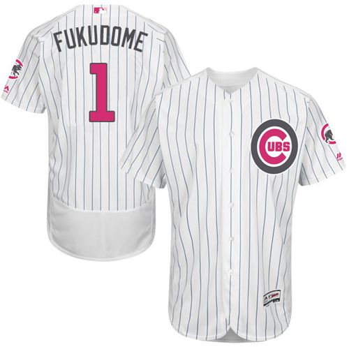 Cubs #1 Kosuke Fukudome White(Blue Strip) Flexbase Authentic Collection Mother's Day Stitched MLB Jersey - Click Image to Close